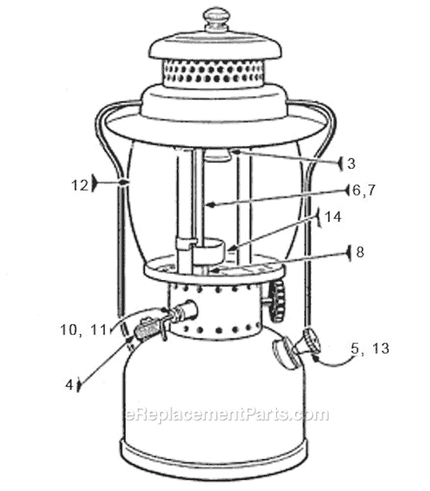 Coleman 234 Single Mantle Kerosene Lantern Page A Diagram