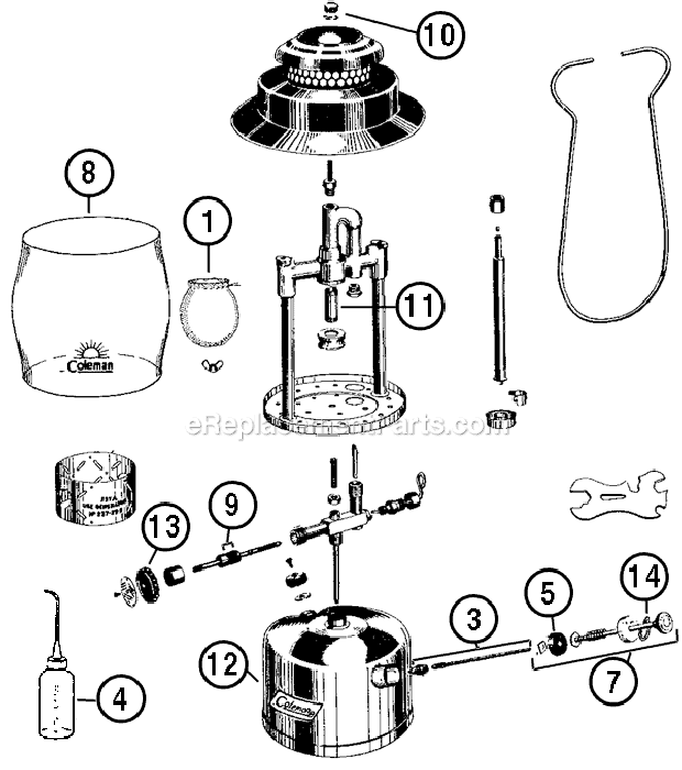 Coleman 237B195 Kerosene Single-Mantle Lantern Page A Diagram
