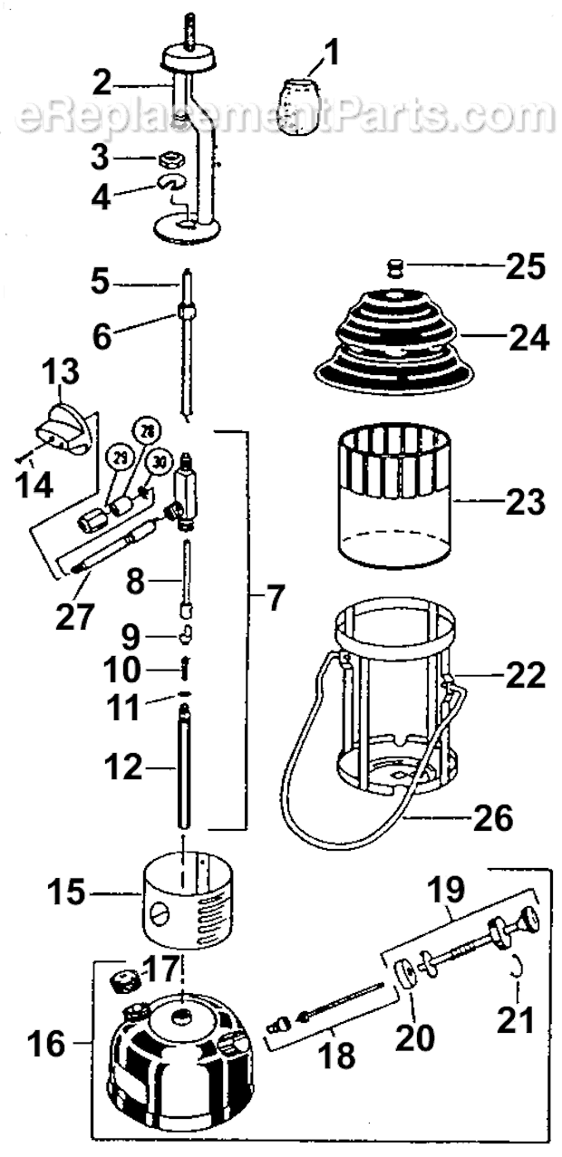 Coleman 286A700T 1-Mantle Gas Lantern Page A Diagram