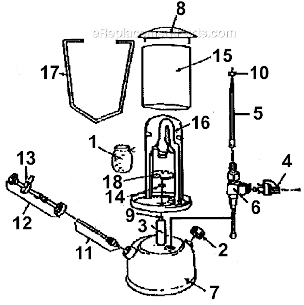 Coleman 200B703 1-Mantle Gas Lantern Page A Diagram