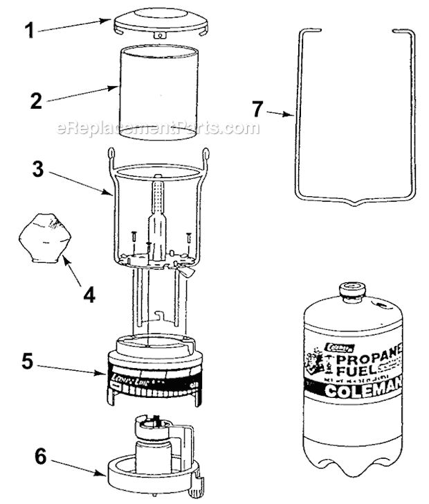 Coleman 5130-700 1-Mantle Propane Lantern Page A Diagram