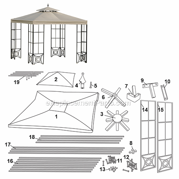 Coleman 9391-652P Willow Gazebo - 10In. X 10In. - Shelter Page A Diagram