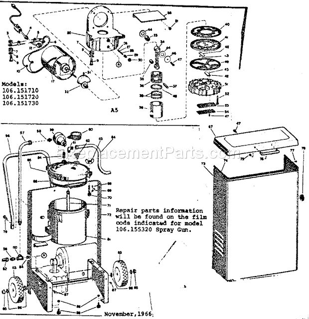 Craftsman 106151710 Oilless Piston Cart Type Sprayer With Paint Tank Replacement Parts Diagram
