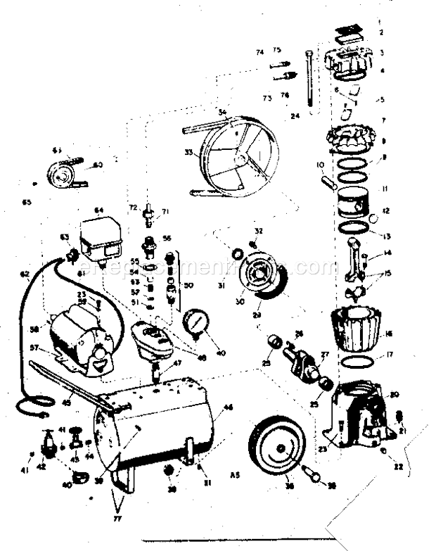 Craftsman 106152640 One Cylinder Tank Type Compressor Replacement Parts Diagram