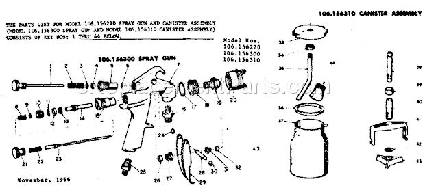 Craftsman 106156220 Spray Gun & Canister Asm. Page A Diagram