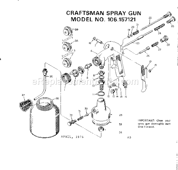 Craftsman 106157121 Spray Gun Page A Diagram