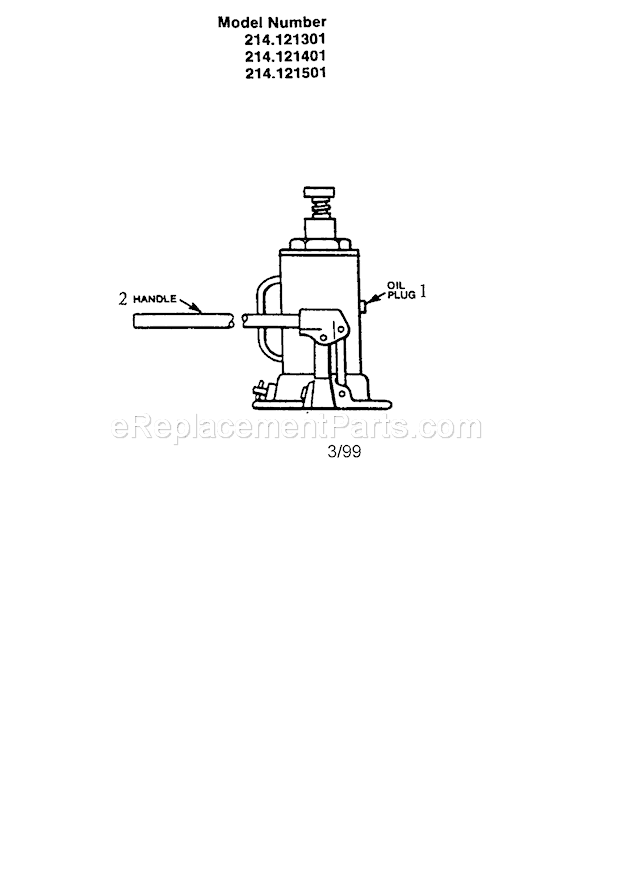 Craftsman 214121401 Hydraulic Jack Replacement Parts Diagram