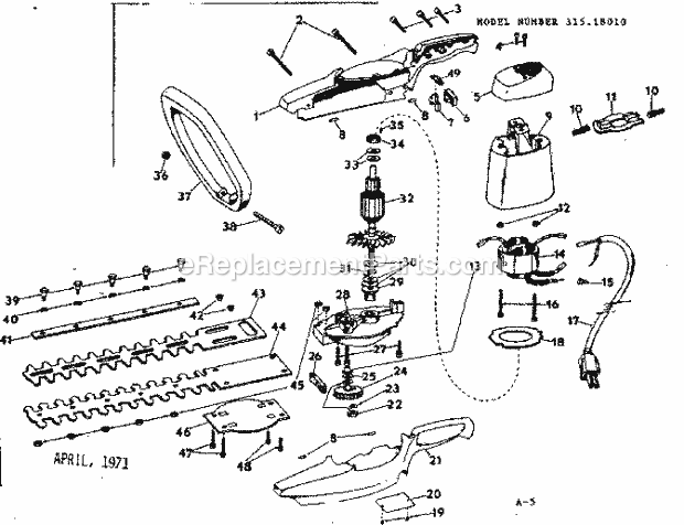 Craftsman 31518010 Hedge Trimmer Page A Diagram