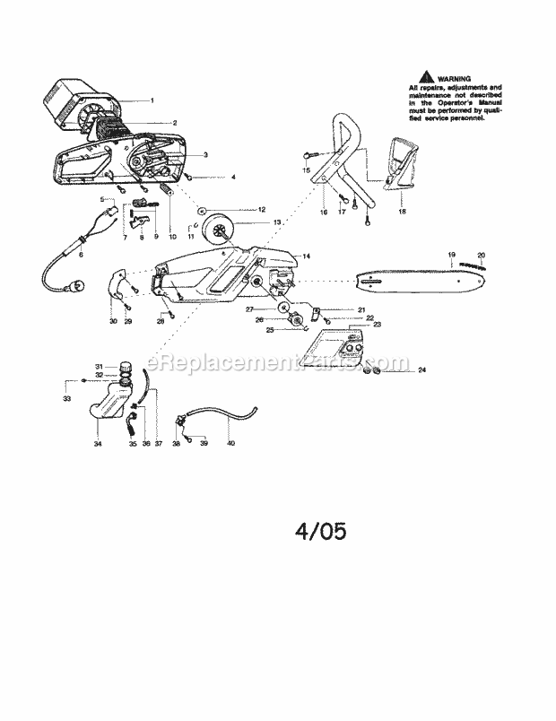Craftsman 358341161 Electric Chainsaw Chainsaw Assembly Diagram