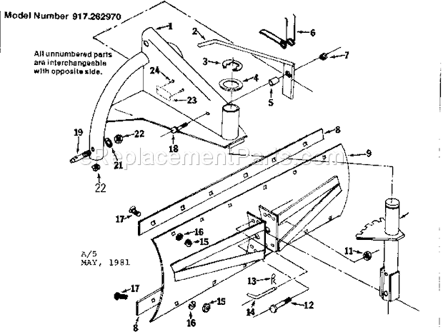 Craftsman 917262970 Grader Blade-4 Ft. Replacement Parts Diagram