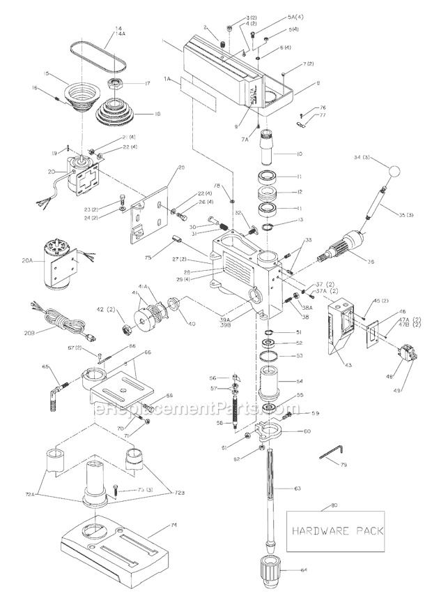 Delta 11-950 TYPE 2 Drill Press General Assembly Diagram