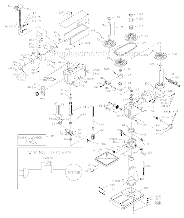 Delta DP250 Type 1 Drill Press Page A Diagram