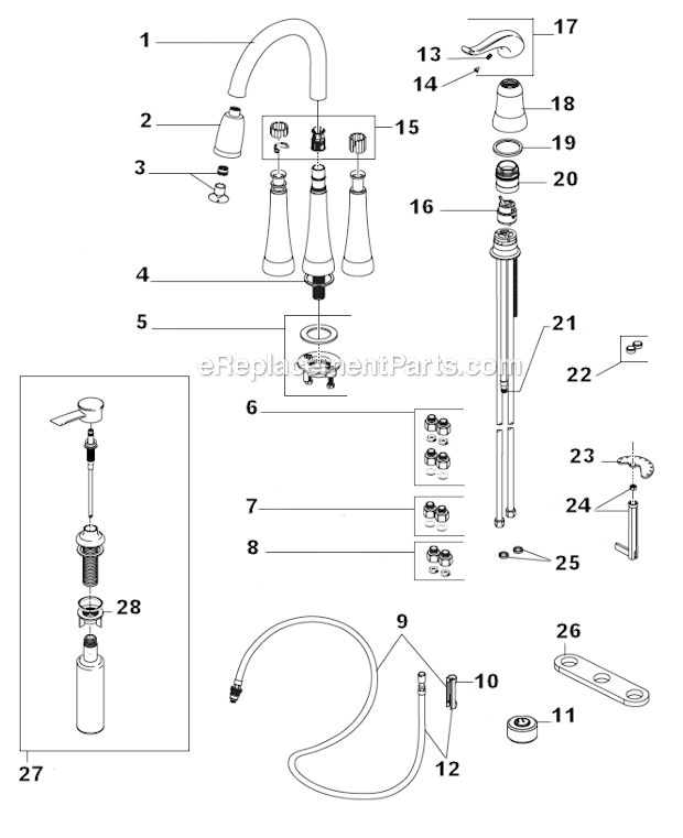 Delta Faucet 16970-SSSD-DST Kate Pull-Out Spray Kitchen Faucet Page A Diagram