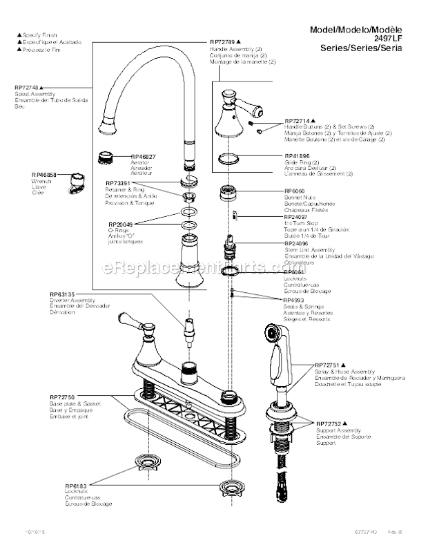 Delta Faucet 2497LF-RB Cassidy Kitchen Faucet with Spray Page A Diagram