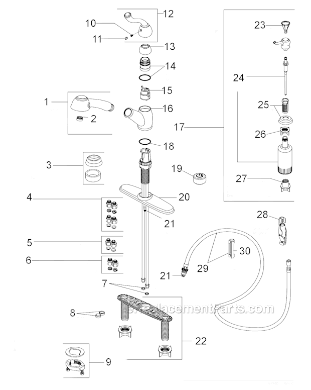Delta Faucet 473-RB-DST Saxony Single Handle Pull-Out Kitchen Faucet Page A Diagram