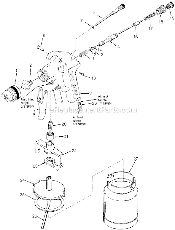 DeVilbiss ASP500 Type 1 Siphon Feed Pro Spray Gun Page A Diagram