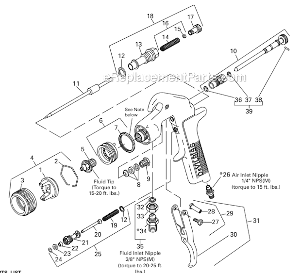 DeVilbiss GTI-520P-11 Pressure Feed Spray Gun Page A Diagram