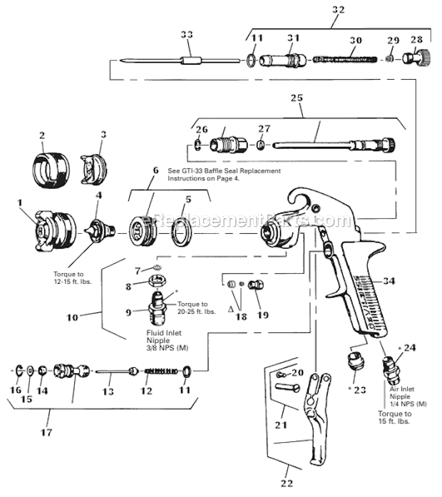 DeVilbiss JGA-510 Conventional Spray Gun Page A Diagram