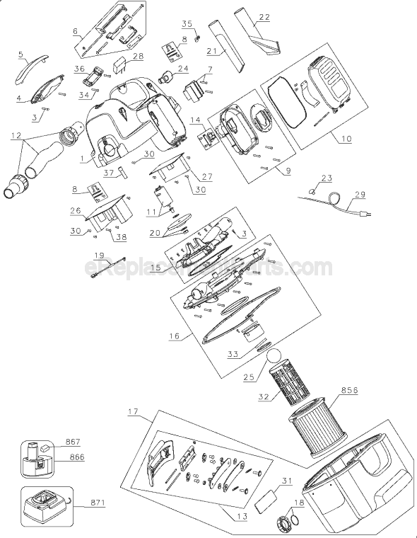 DeWALT DC500 Type 1 Vacuum Page A Diagram