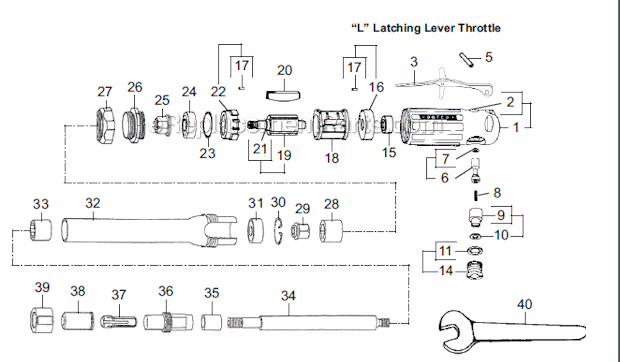 Dotco 10L1100-36 Inline Extended Grinder Page A Diagram