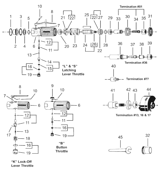 Dotco 10S2582 Heavy Duty Inline Grinders Page A Diagram