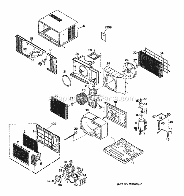 GE AGP12AAG1 Room Air Conditioner Section Diagram