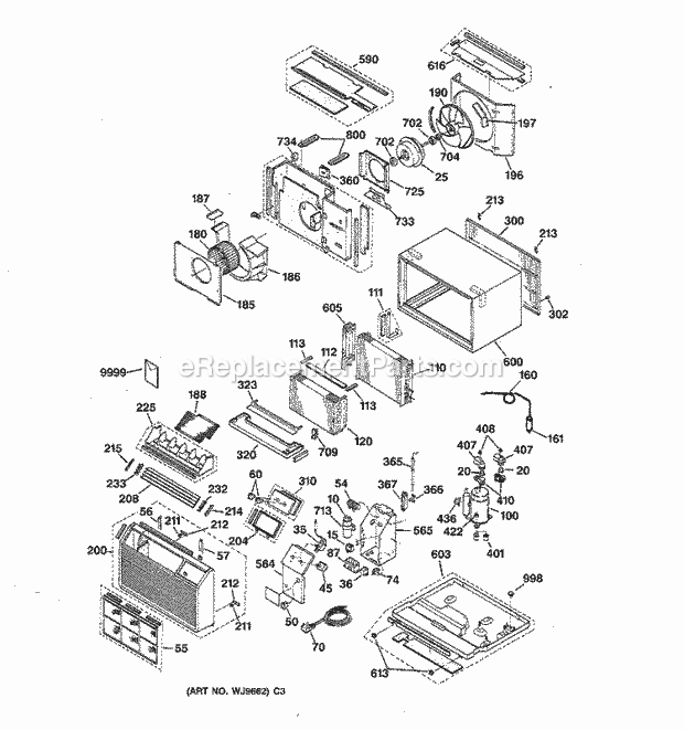 GE AJX08AFV3 Room Air Conditioner Body Parts Diagram
