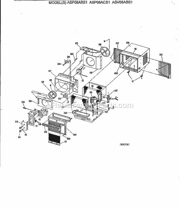 GE ASV08ABS1 Room Air Conditioner Section Diagram