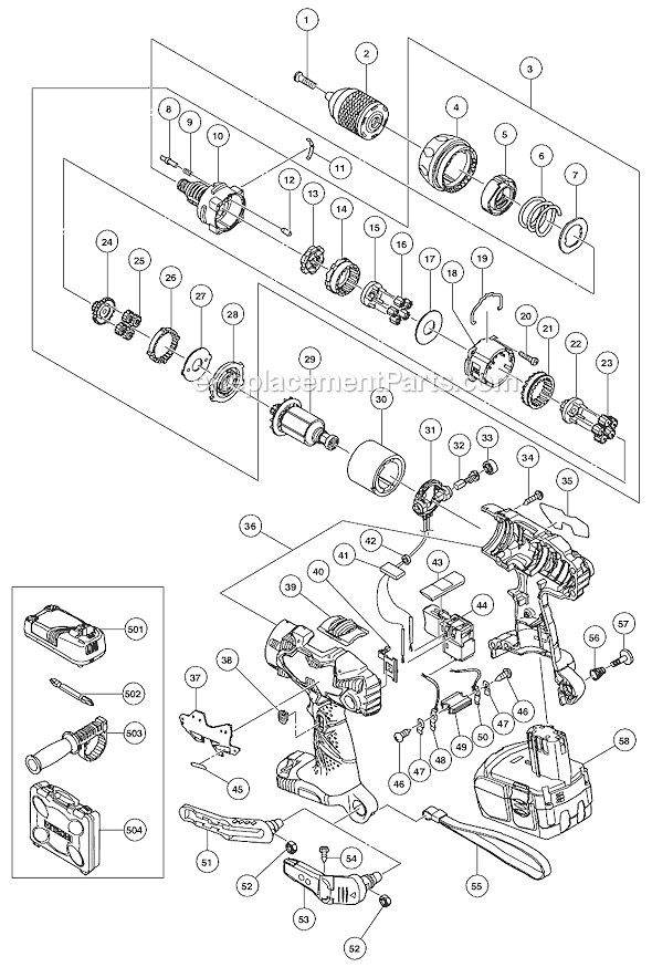 Metabo HPT (Hitachi) DS18DL 18V 3.0Ah Lithium Ion Driver Drill Page A Diagram
