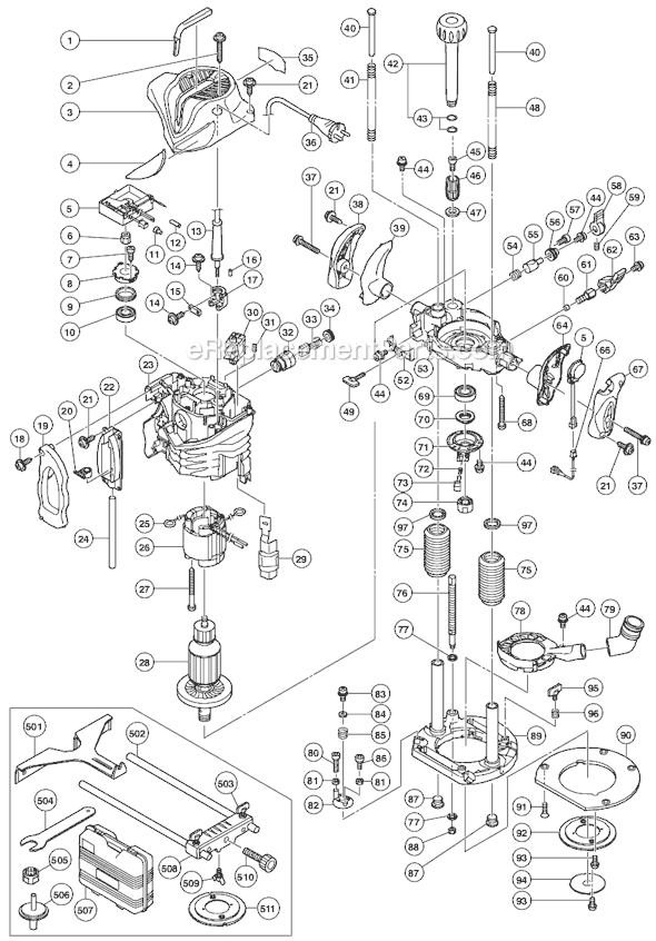 Metabo HPT (Hitachi) M12SA2 3-1/4 Peak HP Single Speed Plunge RouterParts Page A Diagram
