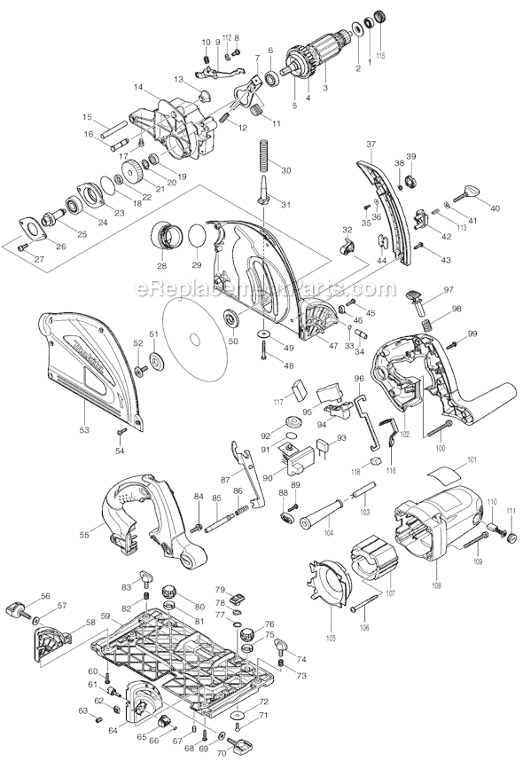 Makita SP6000K1 6-1/2" Plunge Circular Saw with 55" Guide Rail Page A Diagram