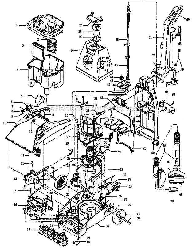Hoover F5858-910 Upright Vacuum Motor Handle Tank Hood Switch Diagram