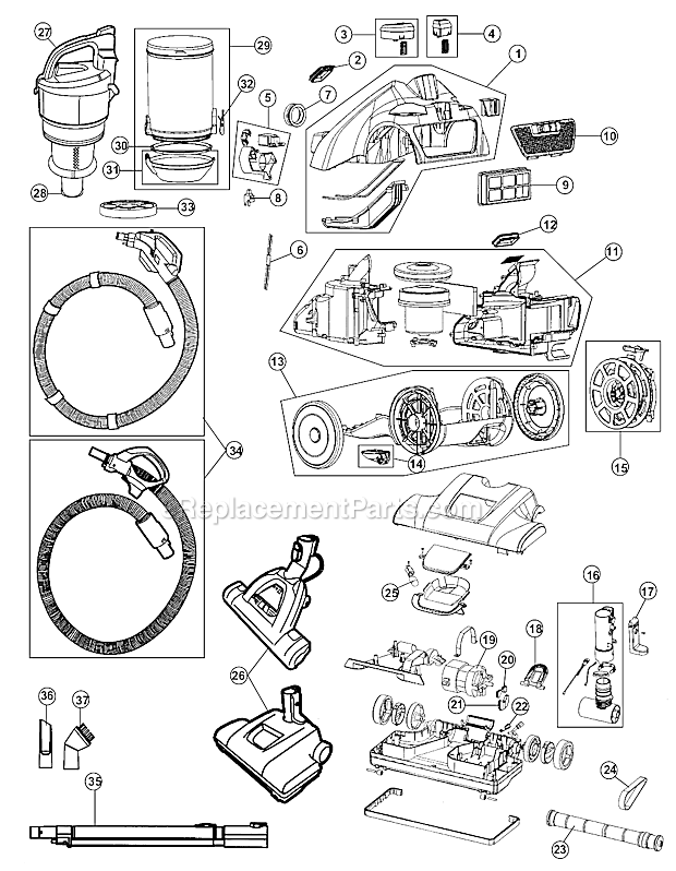 Hoover SH40040 Multi Cyclonic Upright Vacuum Page A Diagram