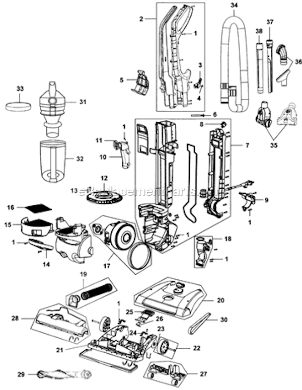 Hoover UH70816 WindTunnel High Capacity Pet Bagless Upright Page A Diagram