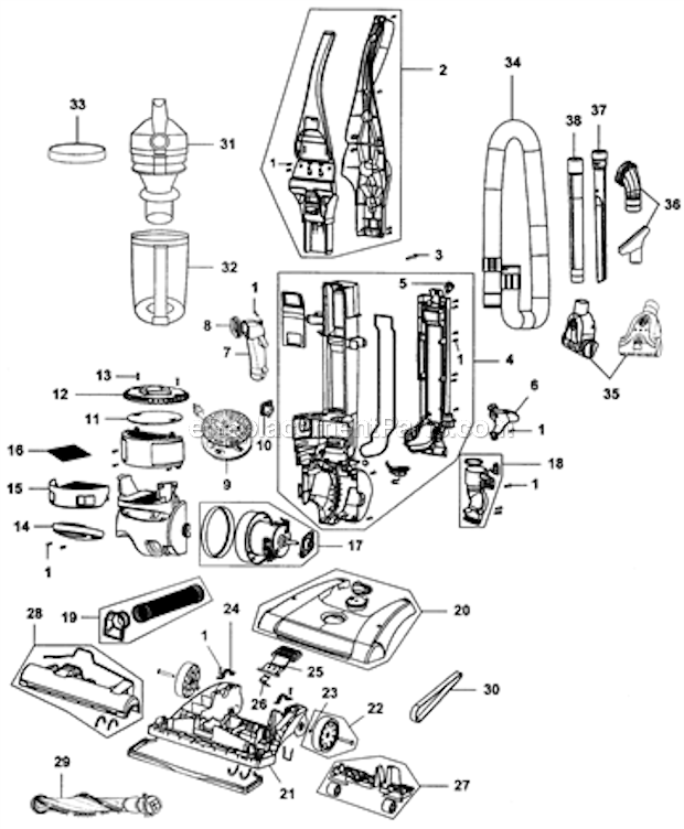 Hoover UH70820 WindTunnel 2 Rewind Bagless Upright Page A Diagram