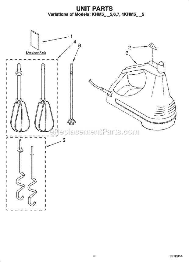 KitchenAid 4KHM5TBWH5 5-Speed Hand Mixer Page A Diagram