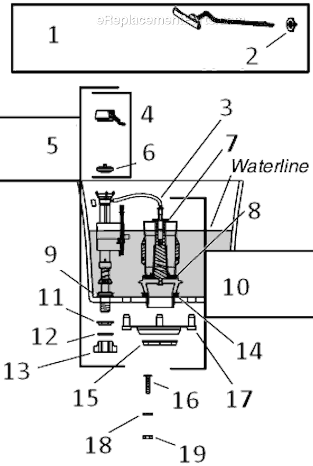 Kohler K-3997-T Wellworth Round-Front 1.28 Gpf Toilet, Tank Locks Page A Diagram
