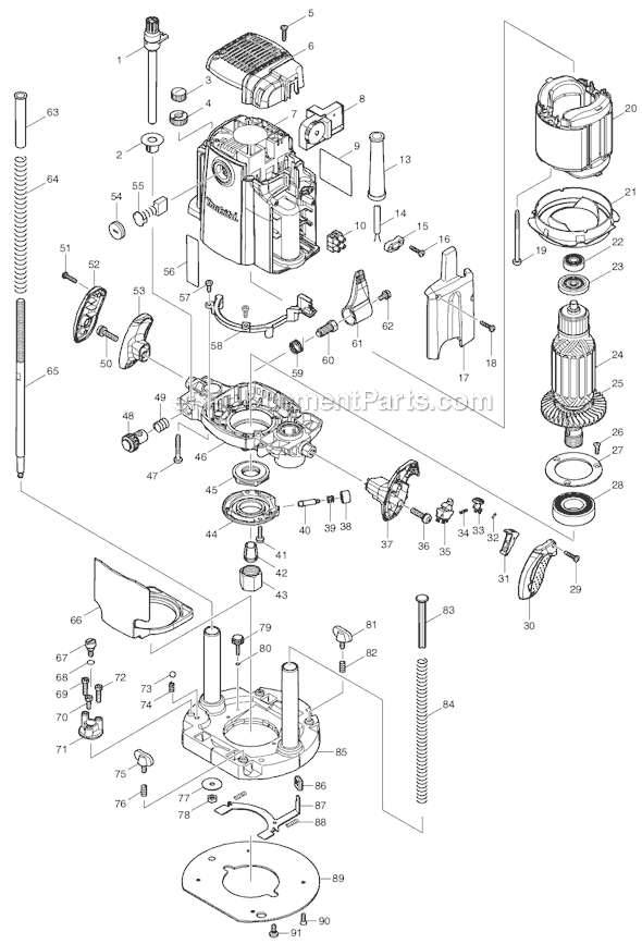 Makita RP2301FC 3-1/4 HP Plunge Router Page A Diagram