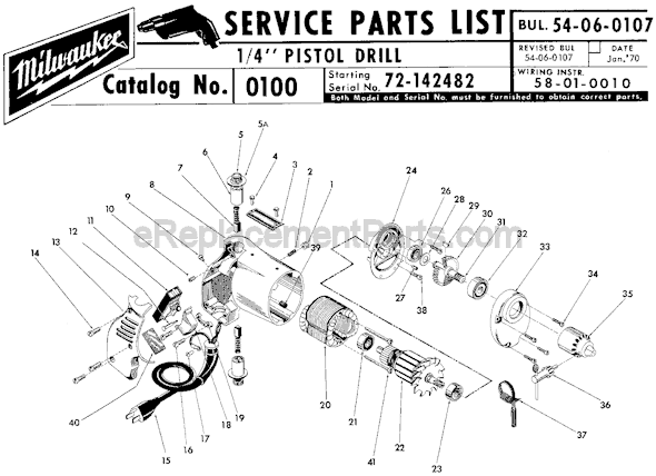 Milwaukee 0100 (SER 72-142482) Electric Drill / Driver Page A Diagram