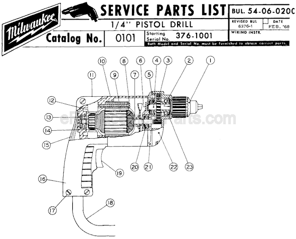 Milwaukee 0101 (SER 376-1001) Electric Drill / Driver Page A Diagram