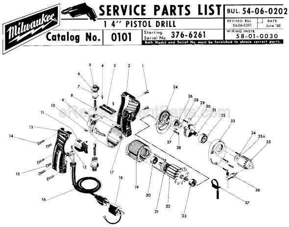 Milwaukee 0101 (SER 376-6261) Electric Drill / Driver Page A Diagram