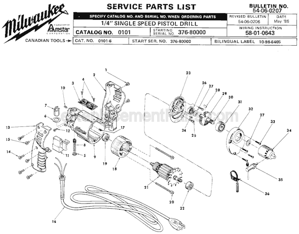 Milwaukee 0101 (SER 376-80000) Electric Drill / Driver Page A Diagram