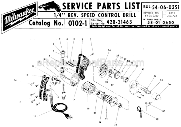 Milwaukee 0102-1 (SER 428-21463) Electric Drill / Driver Page A Diagram