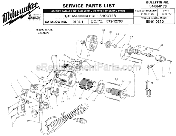 Milwaukee 0104-1 (SER 573-12700) Electric Drill / Driver Page A Diagram