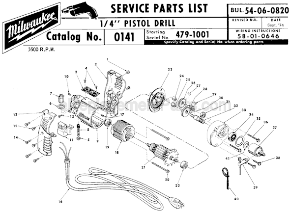 Milwaukee 0141 (SER 479-1001) Electric Drill / Driver Page A Diagram