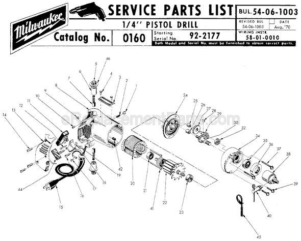 Milwaukee 0160 (SER 92-2177) Electric Drill / Driver Page A Diagram