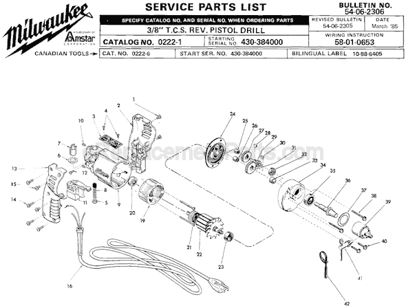 Milwaukee 0222-1 (SER 430-384000) Electric Drill / Driver Page A Diagram