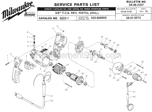 Milwaukee 0222-1 (SER 430-864000) Electric Drill / Driver Page A Diagram