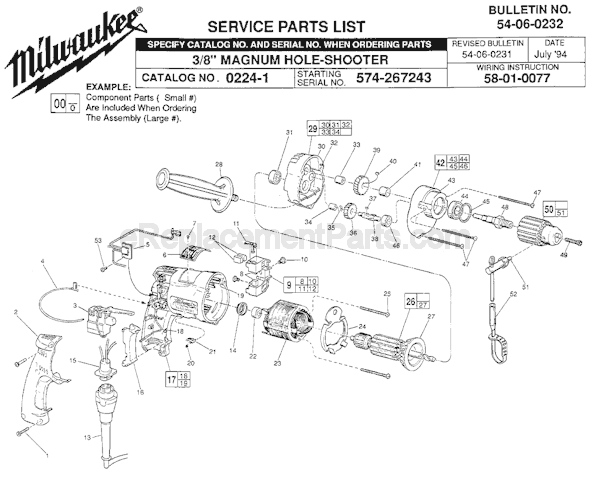 Milwaukee 0224-1 (SER 574-267243) Electric Drill / Driver Page A Diagram