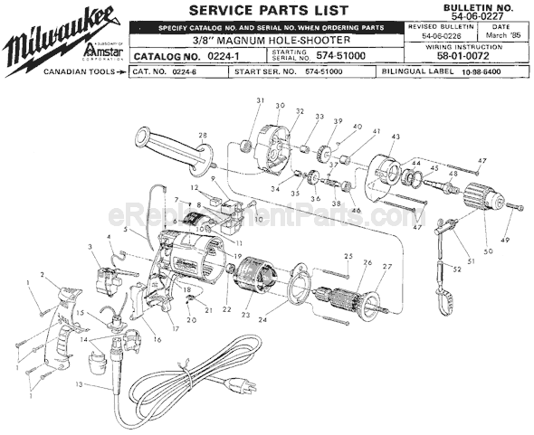 Milwaukee 0224-1 (SER 574-51000) Electric Drill / Driver Page A Diagram